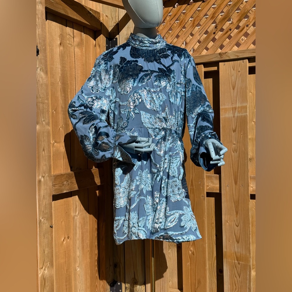 🆕 SIMKHAI 🧿 NWOT Halen Draped Velvet Mini Dress, Celestial Blue - Sz US 14 - Picture 2 of 16